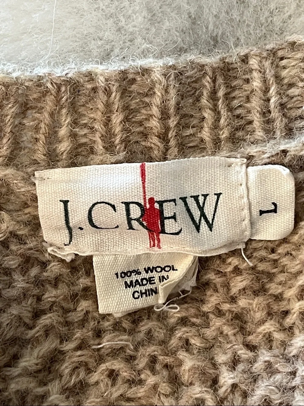 J. Crew Oarsman 100% WOOL Fisherman Sweater Beige/Oatmeal Men's Size Large